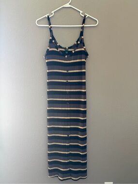 wild fable Black and Cream Striped Button-Front Midi Dress
